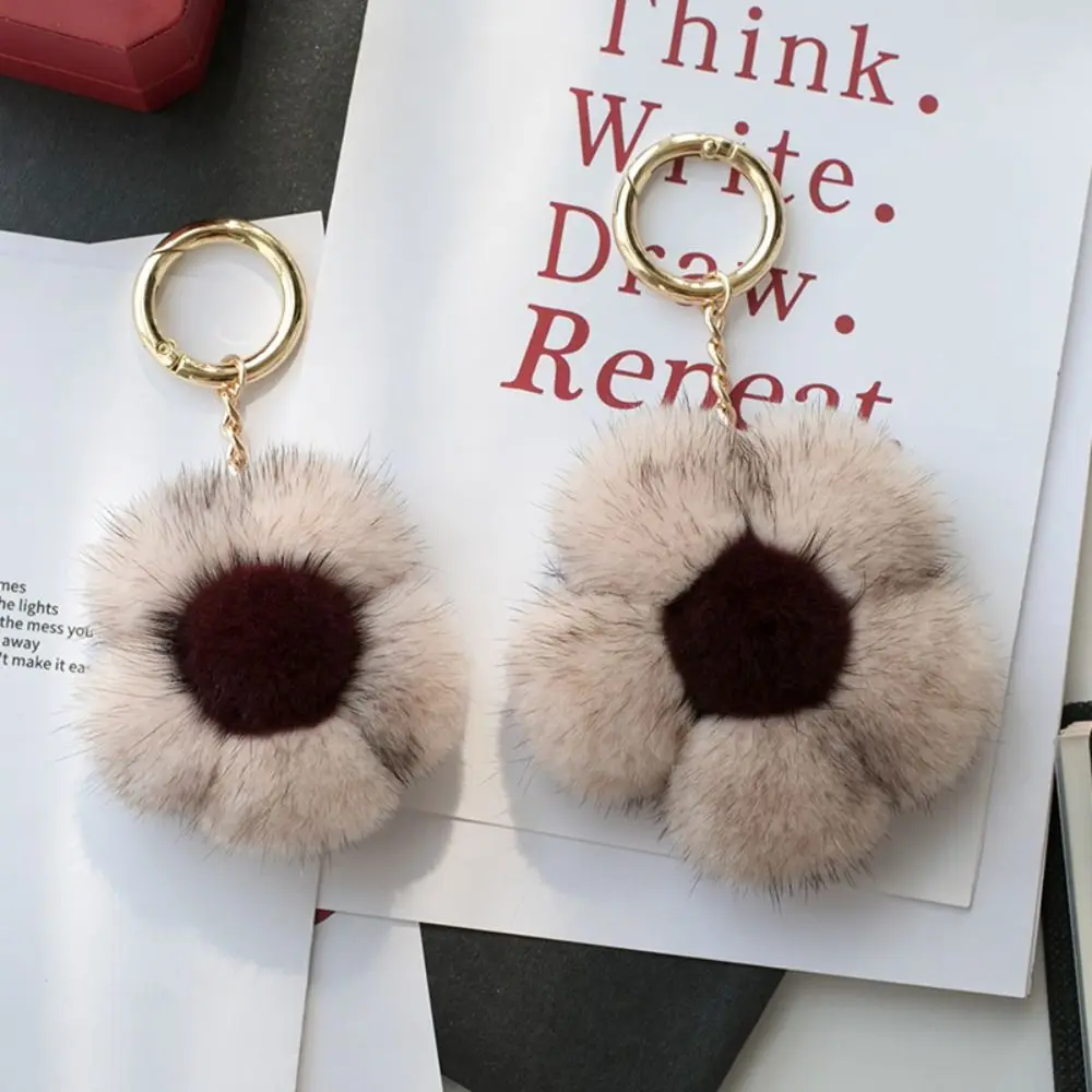 

Норковый мех Подсолнух Плюшевый кулон Коричневые тычинки Мягкий плюшевый брелок с цветком Модная сумка Декор Пушистый брелок с ромашкой для девочек