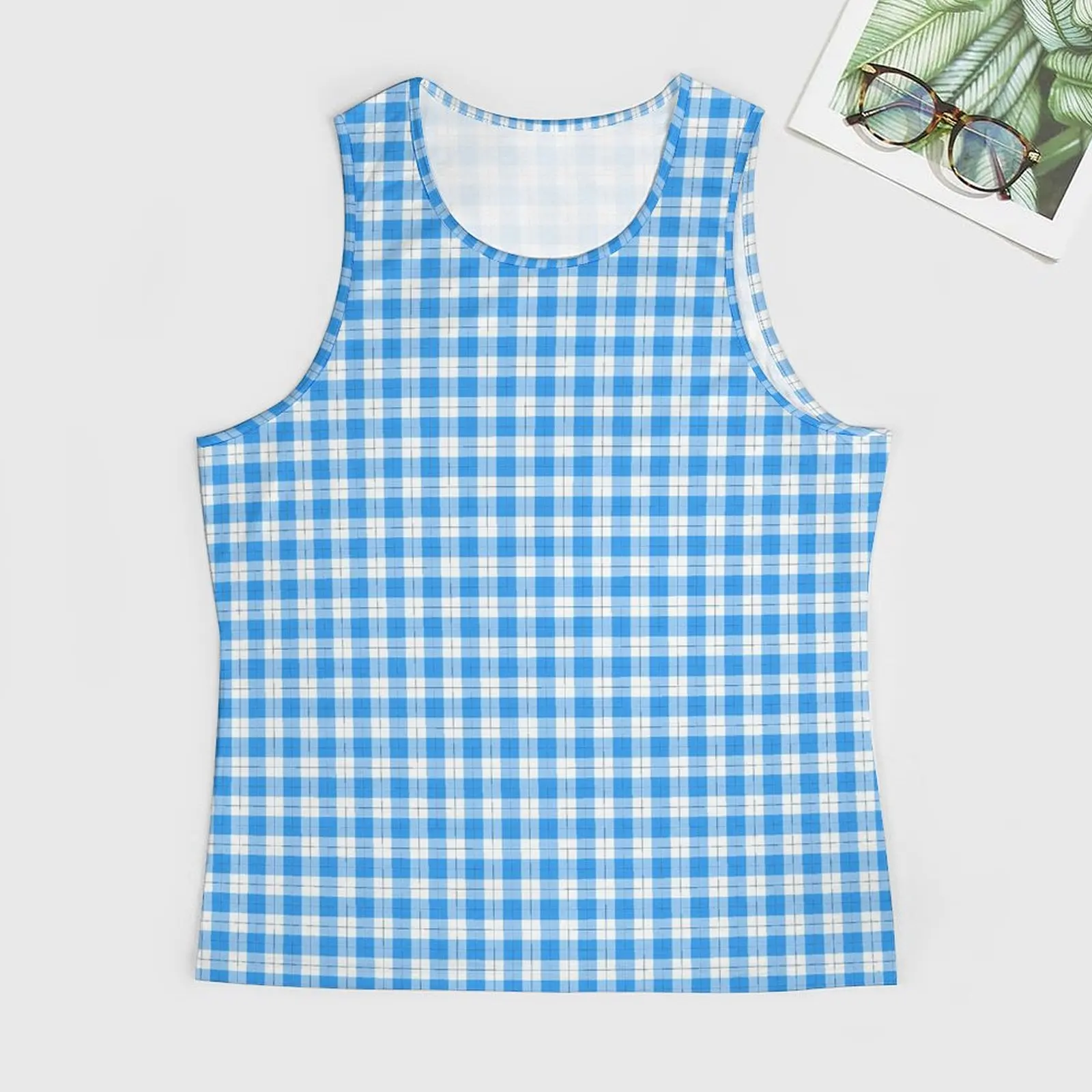 Blue Checked Tank Top Males Vintage Plaid Sportswear Tops Summer Training Graphic Sleeveless Shirts Big Size 4XL 5XL