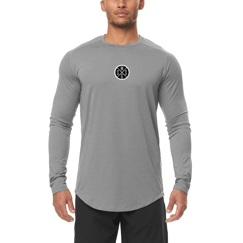 Mens Gym Korean Mesh T-Shirt Fashion Workout Sporting Clothing Cool Fitness Casual Quick Dry Breathable Long Sleeve Slim Tshirt