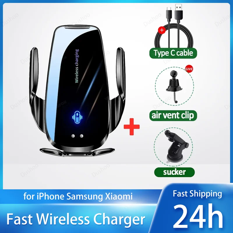 

Беспроводное зарядное устройство для автомобильного воздуховода с автоматическим держателем для телефона, инфракрасной индукцией, для iPhone 17, Xiaomi, Samsung, станция быстрой зарядки