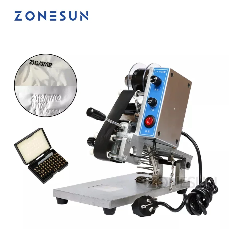 ZONESUN ZY-RM5 Coding Machine Color Ribbon Hot Printing Machine Heat Ribbon Printer Film Bag Date Printer 220V/50Hz