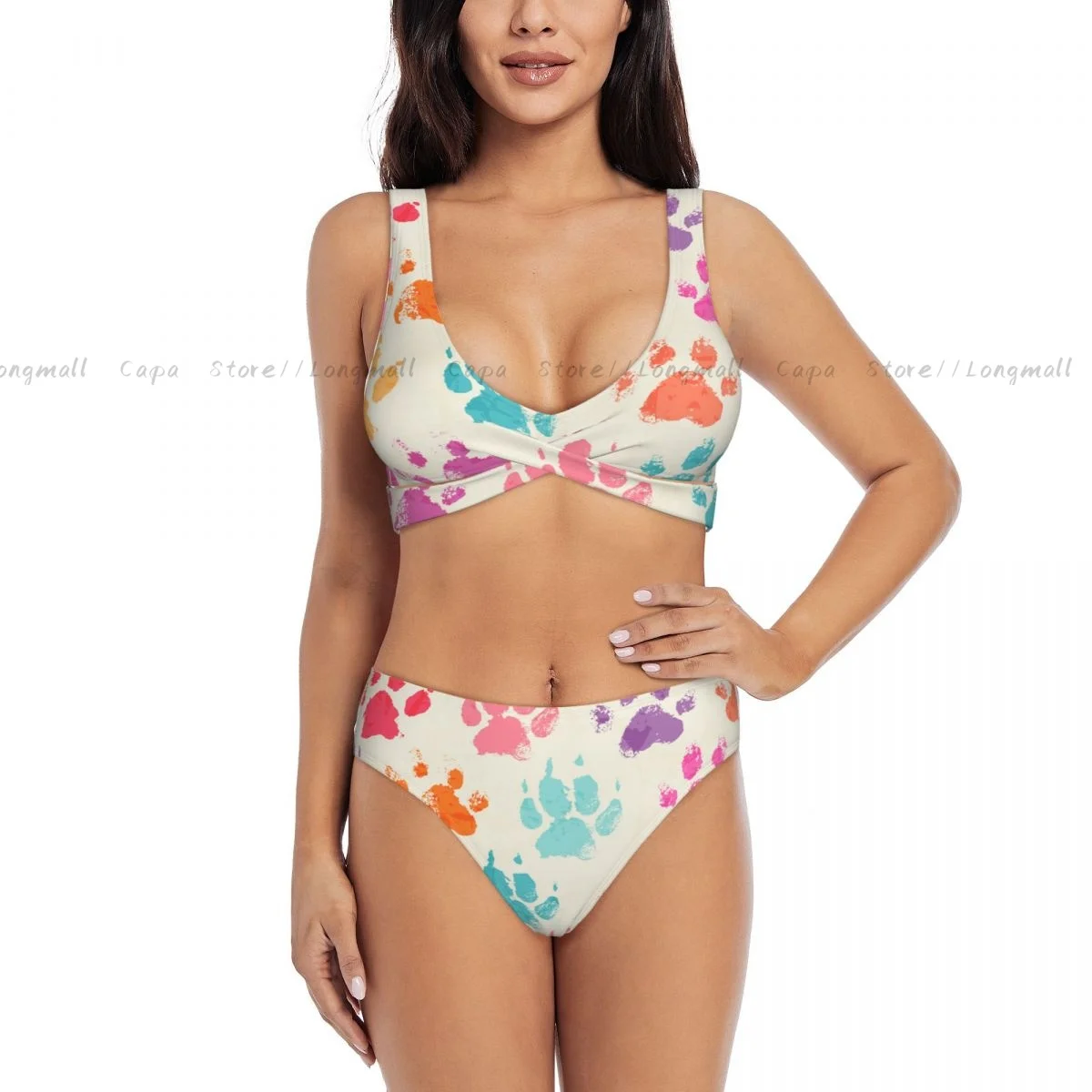 Frauen Bikini Set Bunte Hunde Pfoten Badeanzug Push-Up Weibliche Bademode Badeanzug
