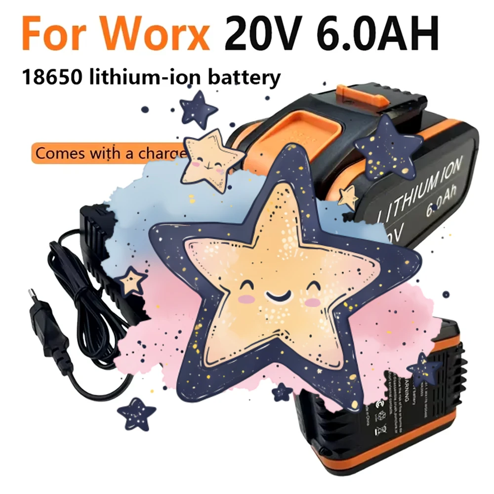 

For worx 20V 6.0Ah Lithium battery Rechargeable WA3553 WA3551 WA3553.1 WA3570 for All WORX Electric and Garden Tools