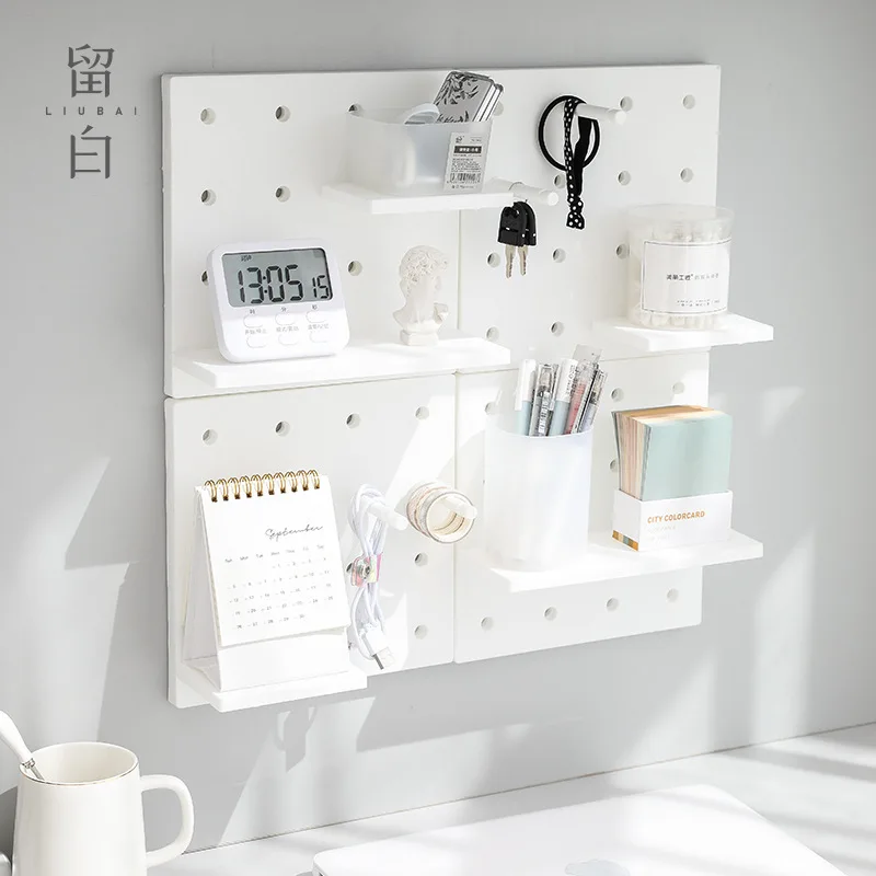 No Punch Wall Mounted Light Luxury Perforated Board Storage Rack Student Dormitory Desktop Wall Storage Decoration
