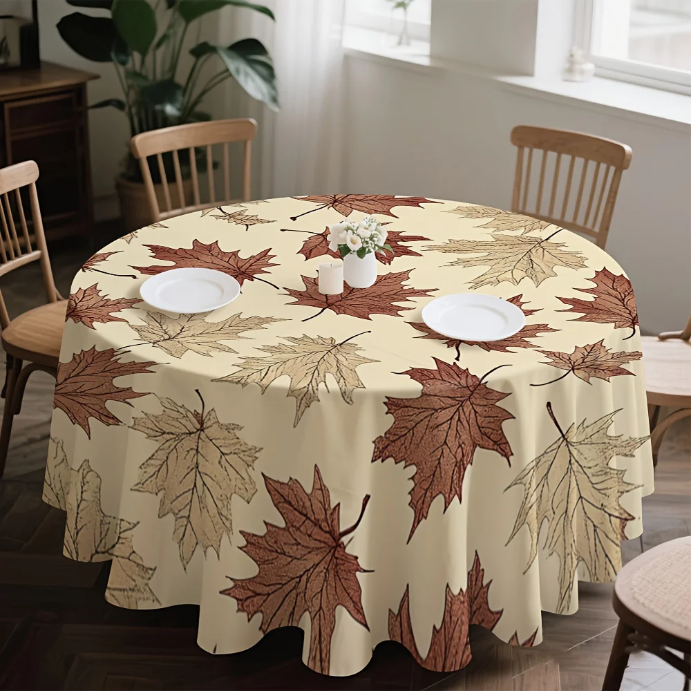 One-piece autumn maple leaf scattered round tablecloth, suitable for kitchen round tables, for guest receptionzyc