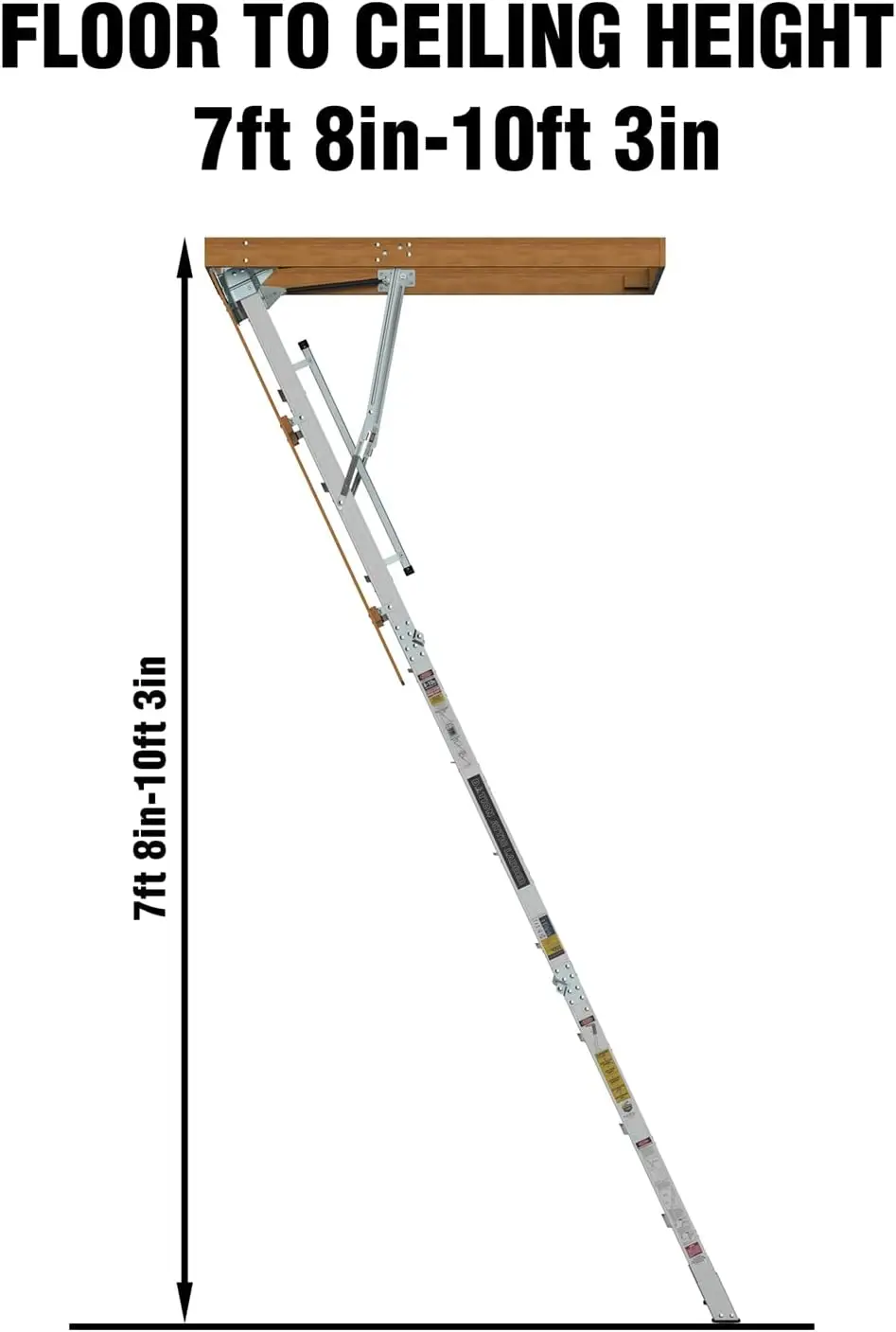 Tangga loteng tarik ke bawah loteng tangga lipat ditarik Manual rumah tangga angkat, untuk 7'8 "-10'3" tinggi langit-langit, 22 1/2"