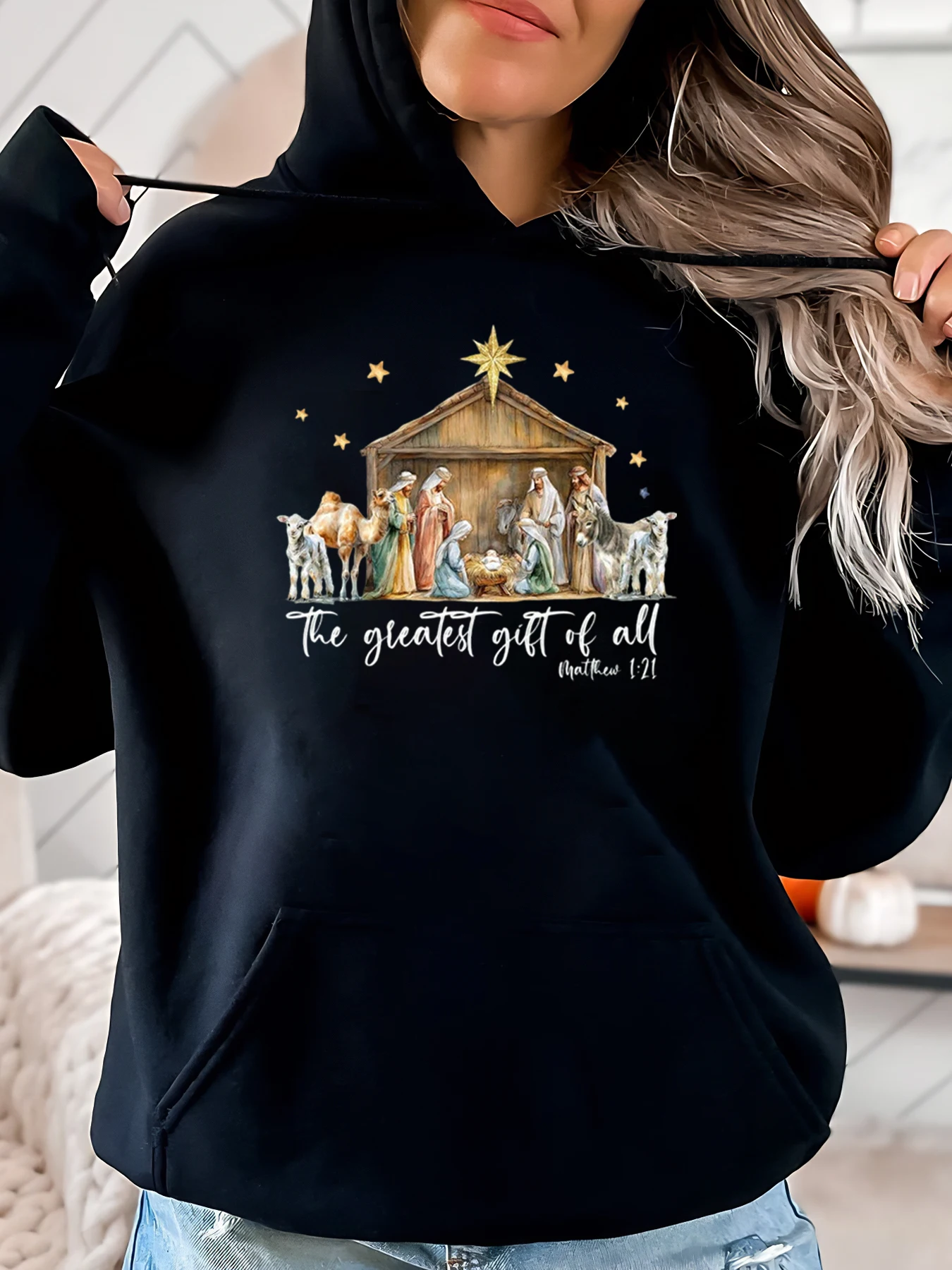 

Рождественская сцена, самый большой подарок всех рождественских толстовок с капюшоном, женская повседневная одежда, праздничный наряд, черный, больших размеров