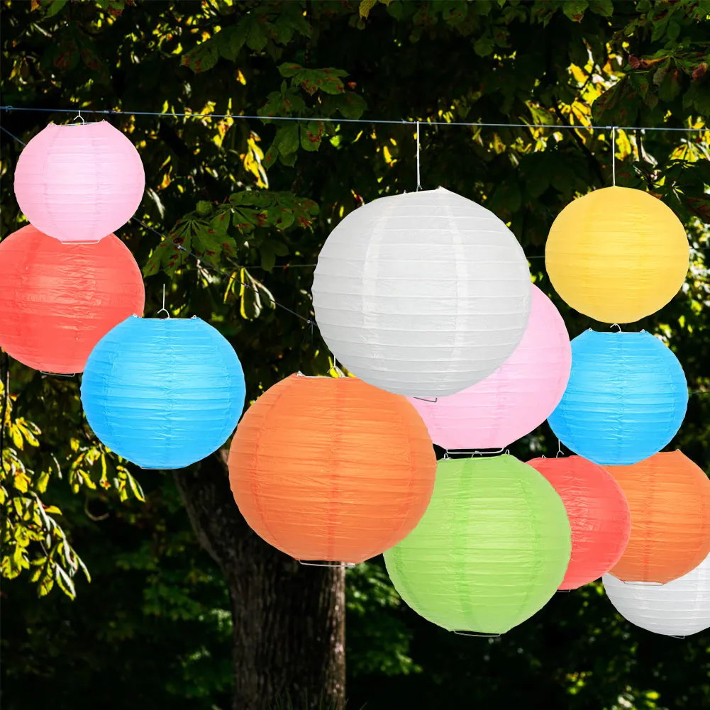 5Pcs 4 Inch Round Chinese Paper Lantern Paper Lamp Decor Hanging Paper Balls Wedding Birthday Party Decoration Holiday Supplies