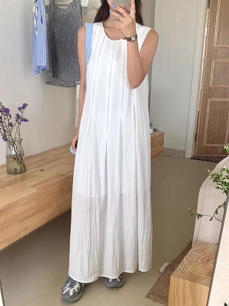 Chic Sommer Sanfter Wind runde Ne Akkordeon Falten Design Lose Beiläufige Weste Dr Lange Dr frauen Faion Koreanische Sle
