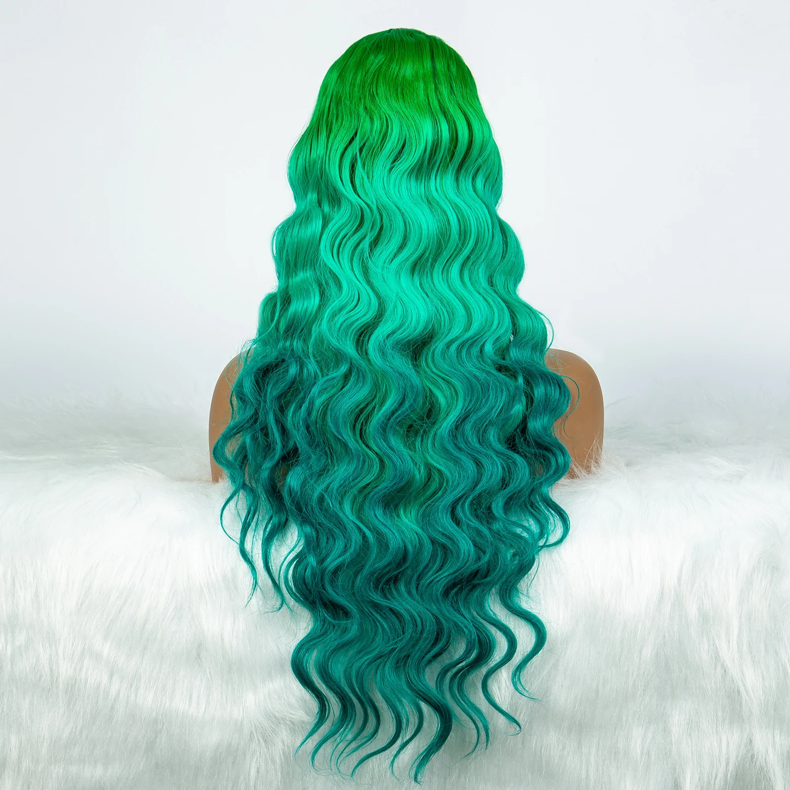 Peluca de cabello largo y ondulado para mujer, cabellera larga y rizada con raíces verdes degradadas, uso diario para fiesta de Cosplay