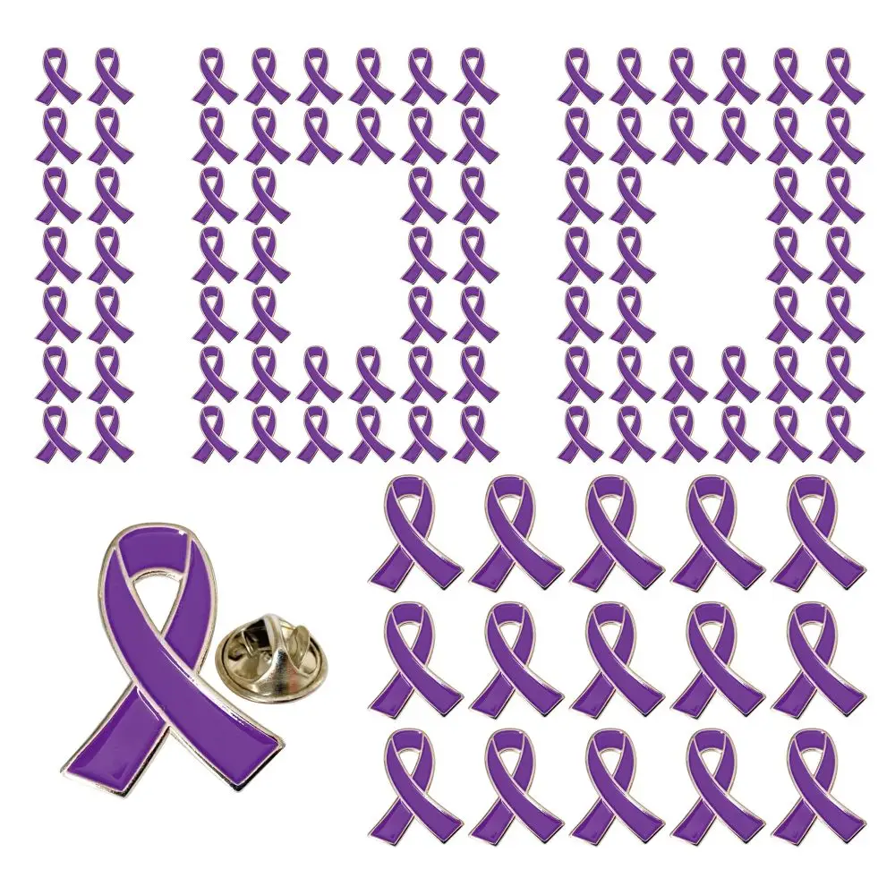 5/10/50/100 Stück lila Band Anstecknadel Domestic Violence Awareness Brosche Alzheimers Epilepsy Lupus Cancer Awareness Pins – Detail 9