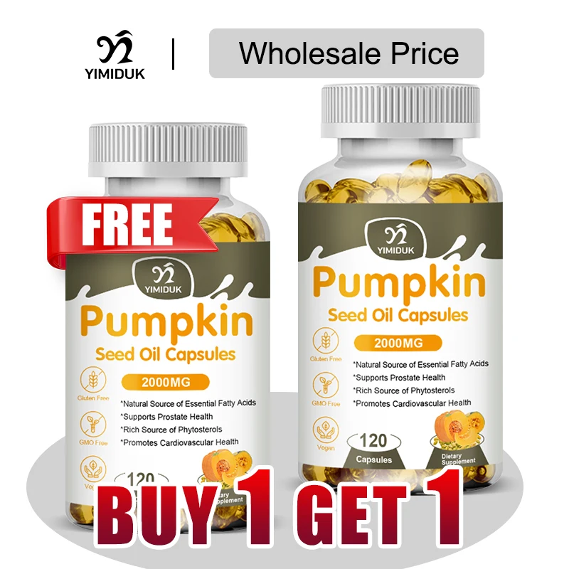 

Buy 1 Get 1 Free! Pumpkin Seed Oil 2000mg Supplement, for Reduces Nighttime Bathroom Trips, Promotes Prostate Comfort, Relief