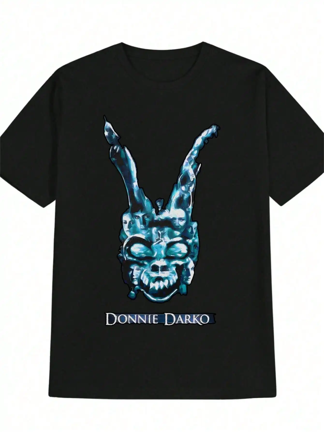 

Men's Black Graphic T-Shirt - Donnie Darko Inspired Rabbit Skull Print Casual Crew Neck Short Sleeve Summer Tee