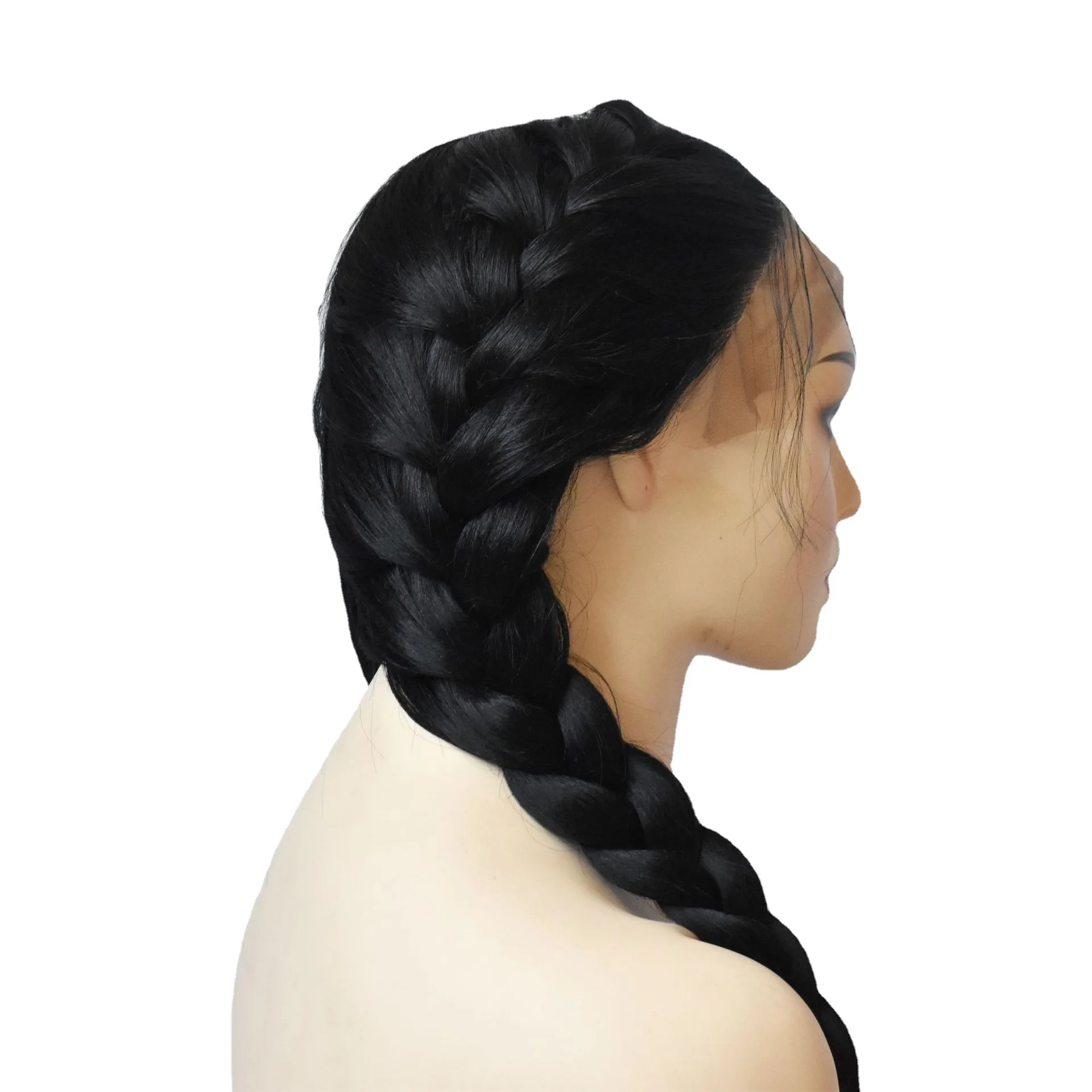 Moda peruca tendência para senhoras ligeiramente ondulado frente renda tranças duplas longo cabelo reto trançado frente renda tranças duplas