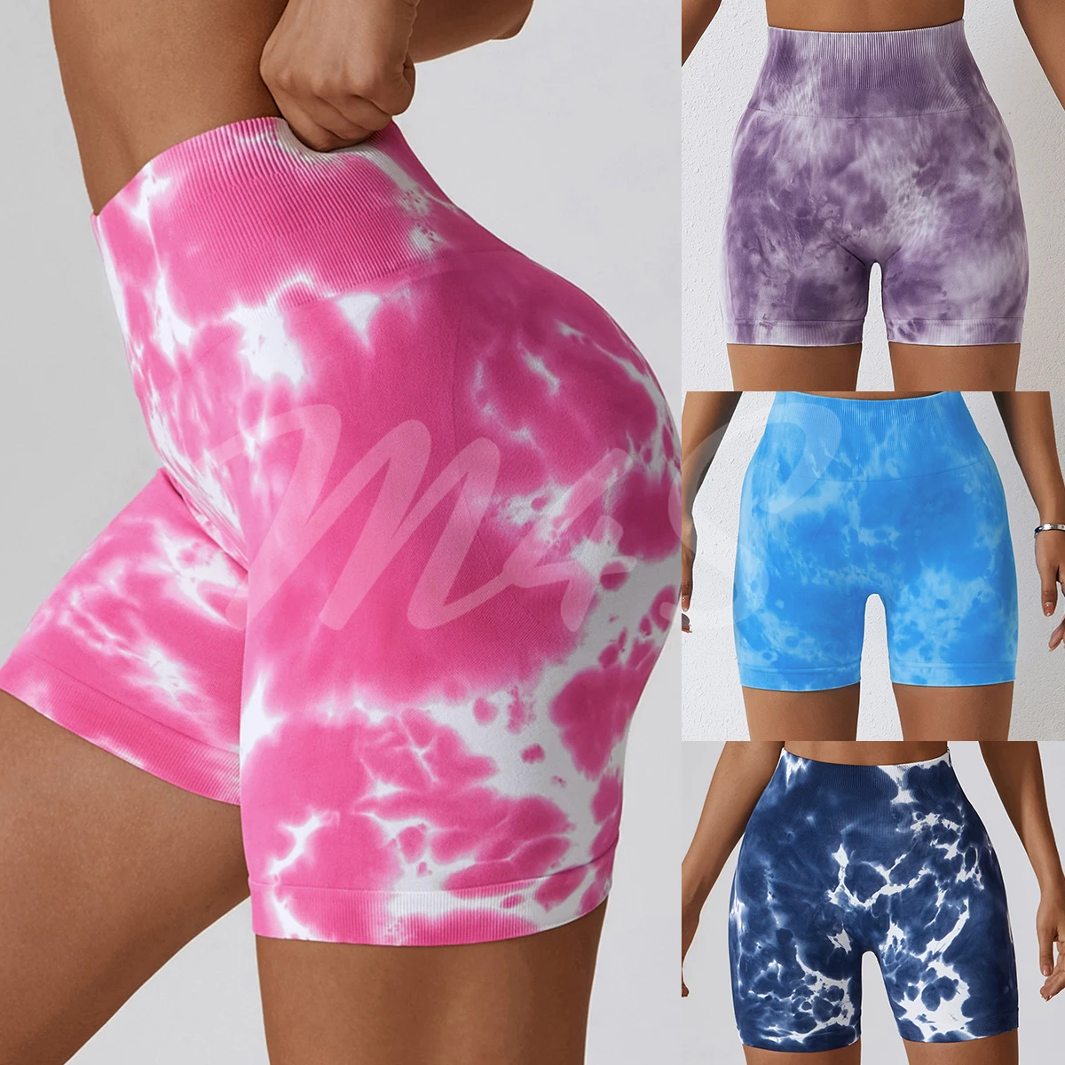 

Tie Dye Seamless Wrinkle Booty Workout Shorts for Women Fitness Gym Workout Panty Yoga Shorts Ink Painting Printing Biker Short