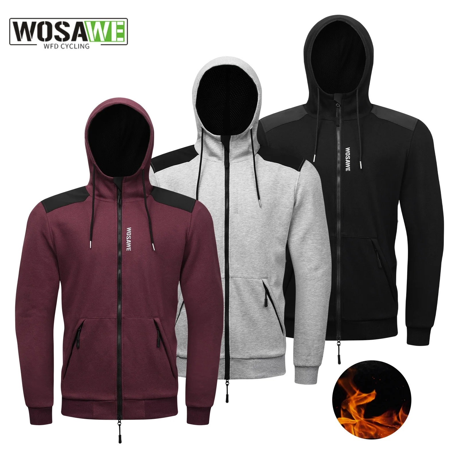 WOSAWE Men's Winter Cycling Jacket With Hood Warm Fleece Windbreaker Coat For Men Windproof Outdoor Man Cycling Clothing Hiking