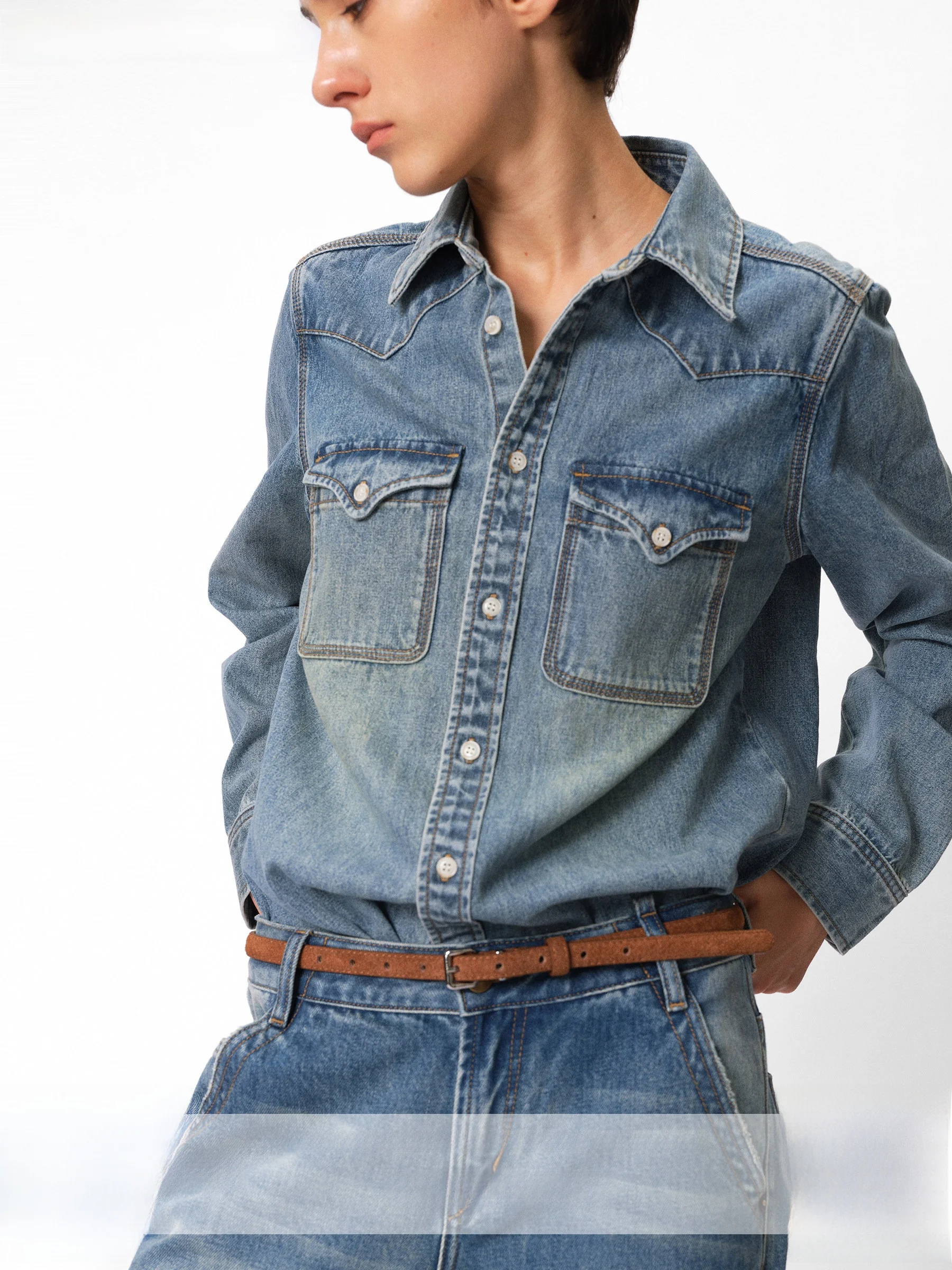 

Женская джинсовая куртка SeeSimple Early Spring Vintage из выцветшего синего денима, свободного прямого кроя, с длинными рукавами, из хлопка