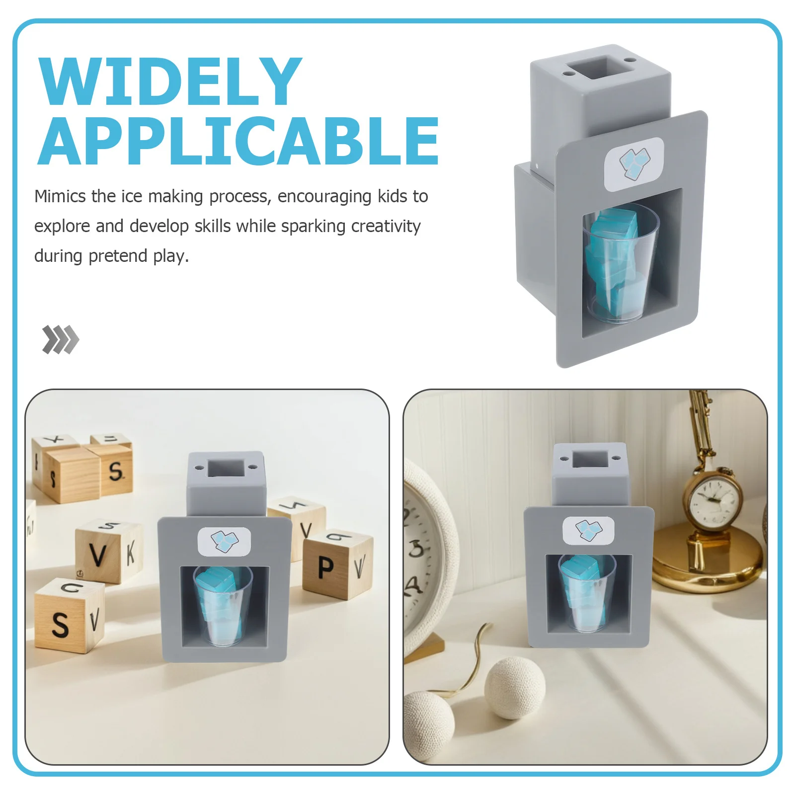 Interactive Children's Ice Maker Kitchen Appliance Gray Body Transparent Cup Simulation for Toddlers Preschool Play