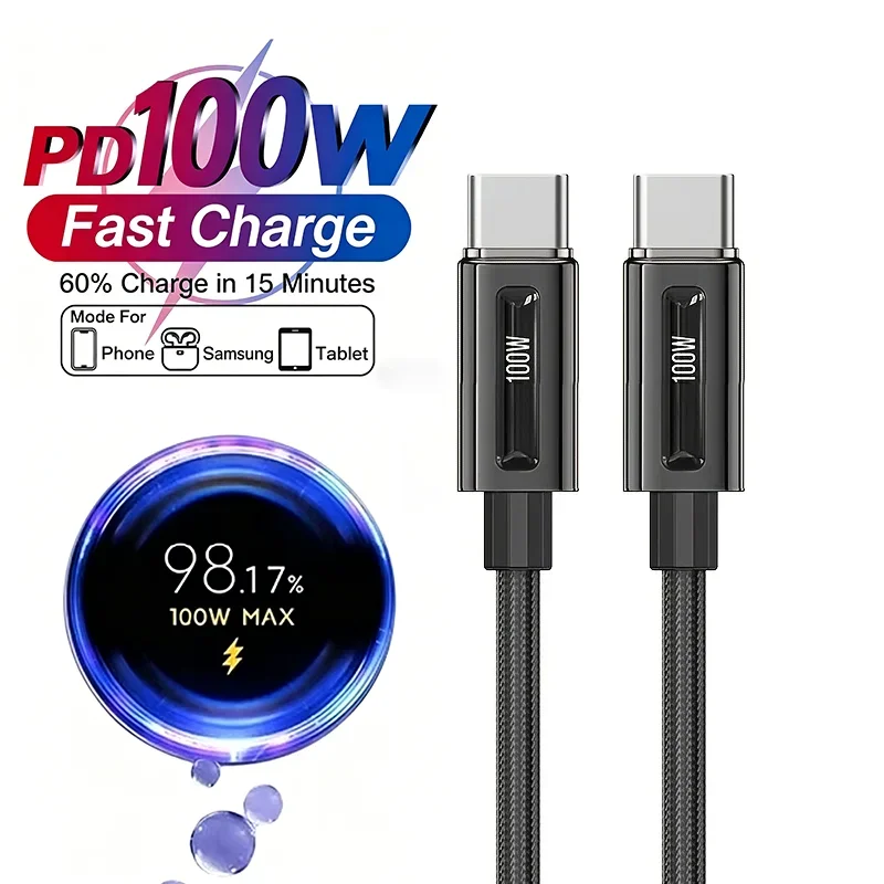 

100W C To C Type C Cable USB C PD Fast Charging Charger Wire Cord For iPhone 15 16 17 Pro MaxMacbook Samsung Xiaomi Type C USB C