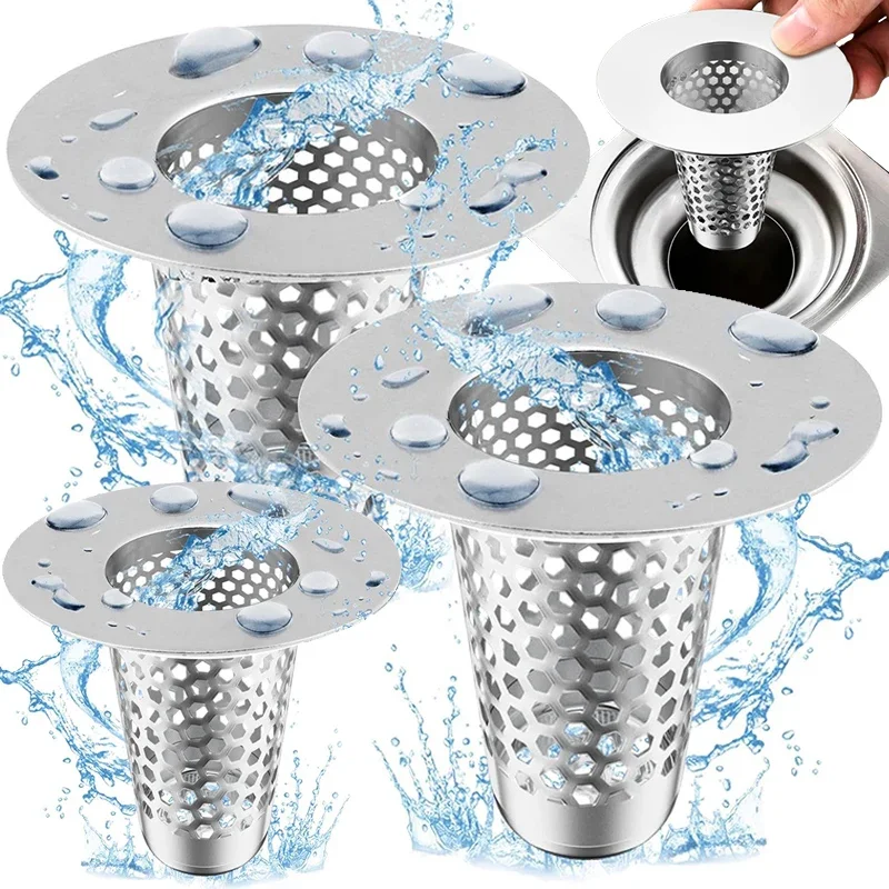 Bathroom Sink Drain Strainers Stainless Steel Hair Catcher Conical Porous Basin Drainer Filter Anti-clog Mesh Basket Rust Proof