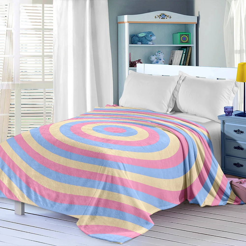 Pastel Concentric Circles Flannel Blanket Perfect For Sofa Office Bed Travel Sleep Read Relax Camping Four Season Use