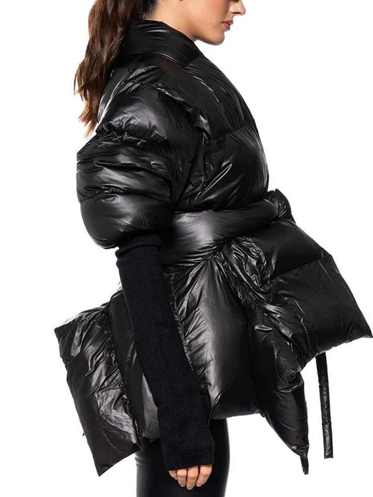 TWOTWINSTYLE Nieuwe Ontwerp High Street Parka Voor Vrouwen V-hals Lange Mouw Gesplitst Lace Up Onregelmatige Zoom Winterjas Vrouwelijke Mode