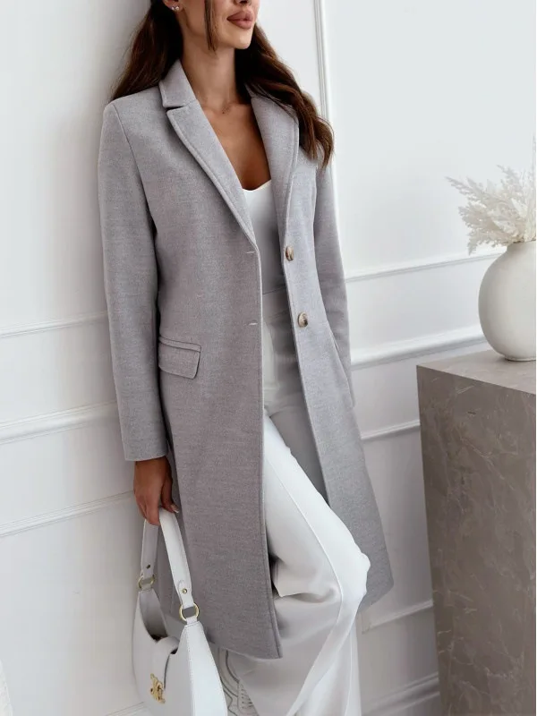 2024 New Autumn and Winter Simple Solid Color Mid-length Button Woolen Coat for Women Winter Coat