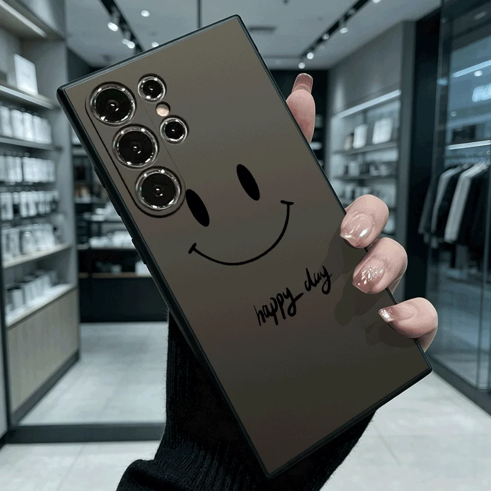 Simple Happy Day Smile Face Shockproof Soft TPU Back Case For Samsung S22 S23 S24 S25 S26 Ultra A16 A35 A55 Anti Drop Cover