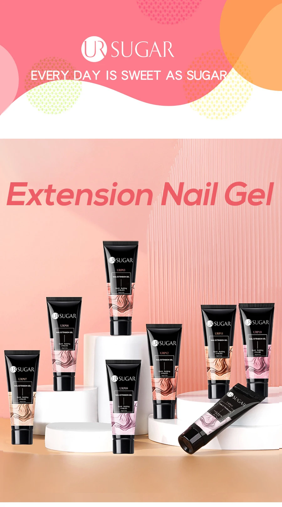 UR SUGAR 15 ml Quick Nail Extension Gel Nude Pink Milky White Color Gel Nagellack Semi Permanent Lack UV LED Gel Soak Off – Detail 1