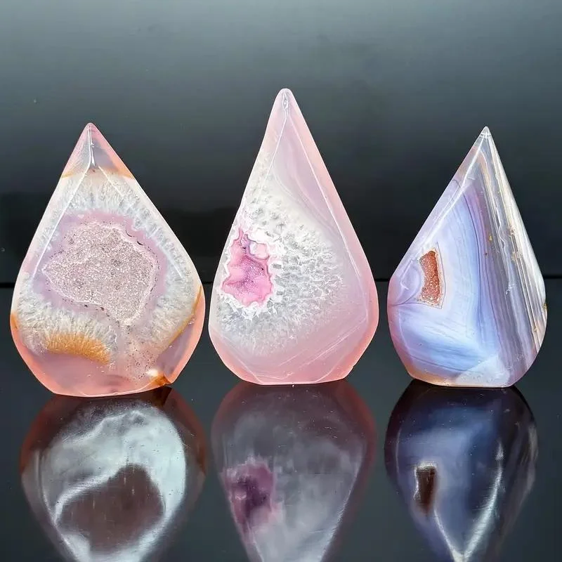 1pc Pink Agate Water Drop Ornament, Unique Natural Crystal Home Decor Gift for Collectors & Beginners