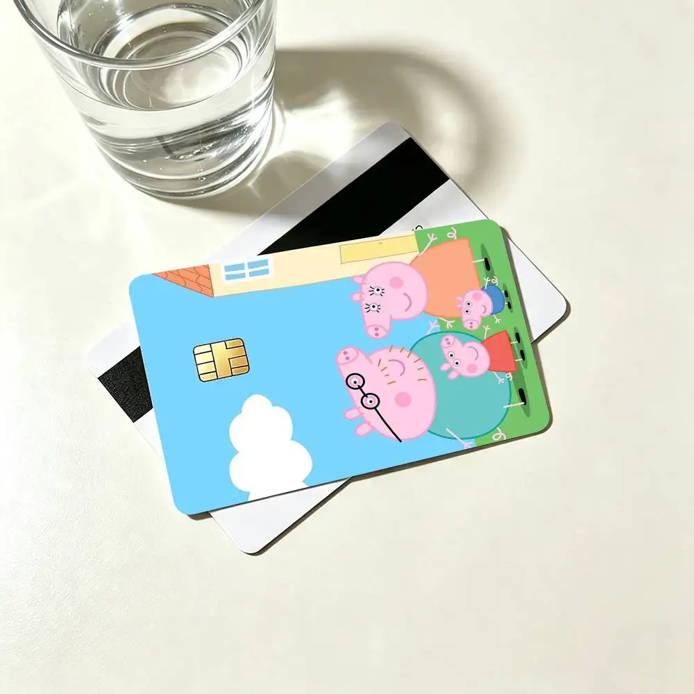 Peppa Pig C-Cartoon P-Pink Credit Card HD Stickers Game Card Decal Small Chip Waterproof Sticker Gift view 4