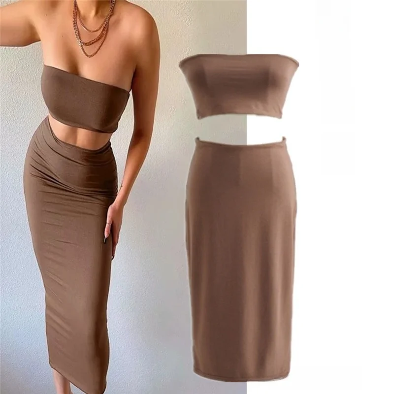 

Сексуальный двухслойный укороченный топ в американском стиле с высокой талией для похудения, длинная удлиняющая эластичная юбка с запахом, комплект Faion