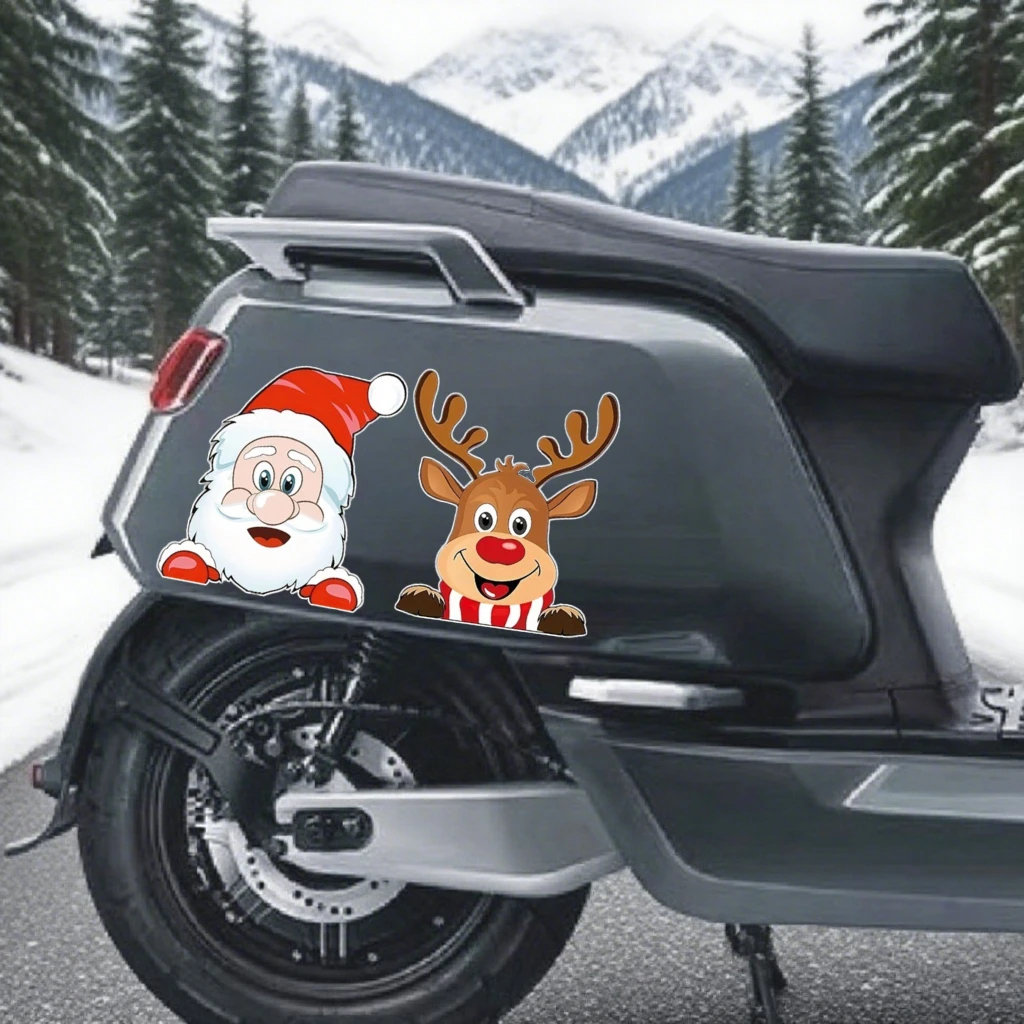 

Motorcycle Sticker Santa Claus Reindeer Stickers Waterproof Decor Cover Scratches Car Window Christmas Decals