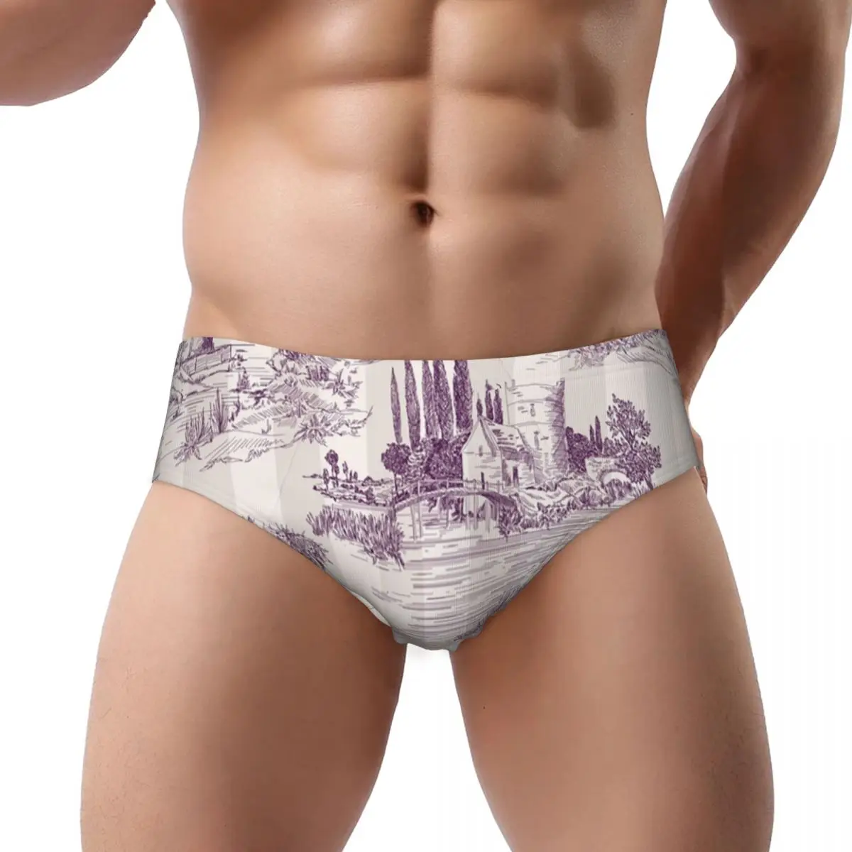 Custom Men's Toile De Jouy Soft Plum Striped Vintage Print Design Men Brief Panties Male Breathable Underwear Underpants