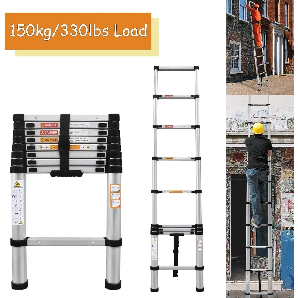سلم تمديد ألومنيوم عالي التحمل بطول 8.5 قدم بسعة 330 رطل، معتمد من EN131، سلم تصغير محمول متعدد الأغراض لـ