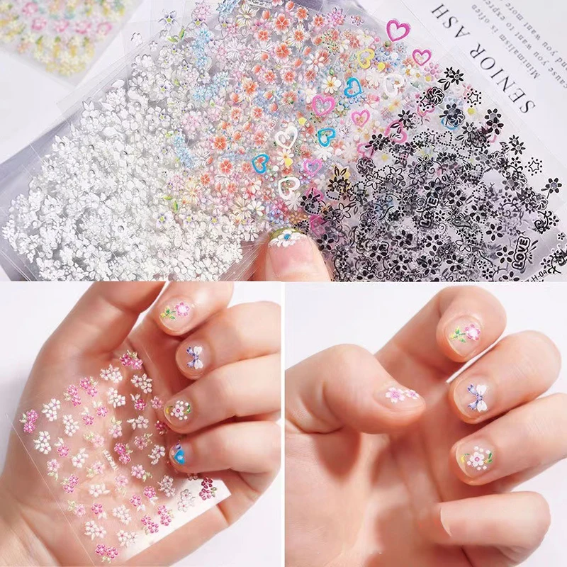 DIY Gel Nail Art Sticker Set 3D Flower Nail Decorations Random Pattern Self-Adhesive Designer Decals Manicure Aupplies and Acces