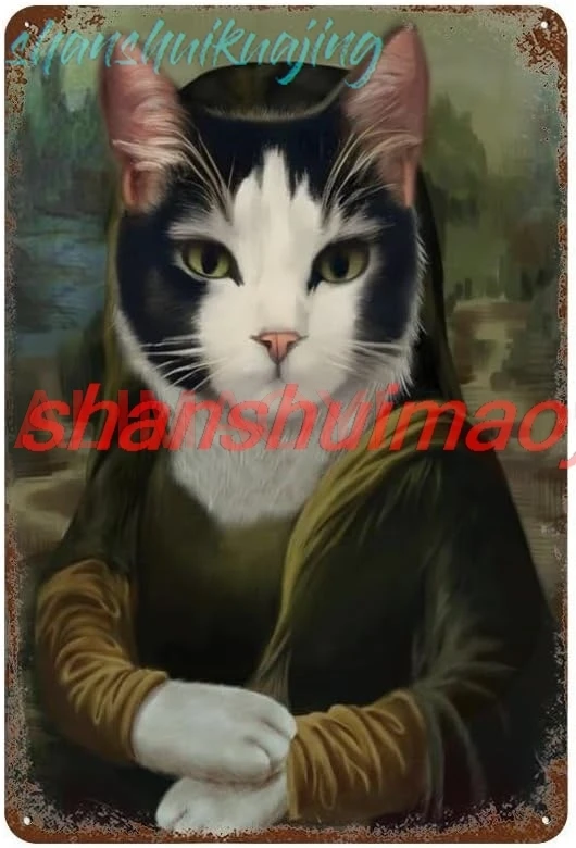 Btbaspa Funny Bathroom Wall Art Abstract Metal Tin Sign Vintage Animal Cat Poster Artwork for Bedroom Living Room Office Ba sign