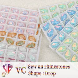 VC Mocha Opal Fluorescent Drop Sew on Rhinestones Drop Sewing Diamond Glass Diamond DIY clothing accessories