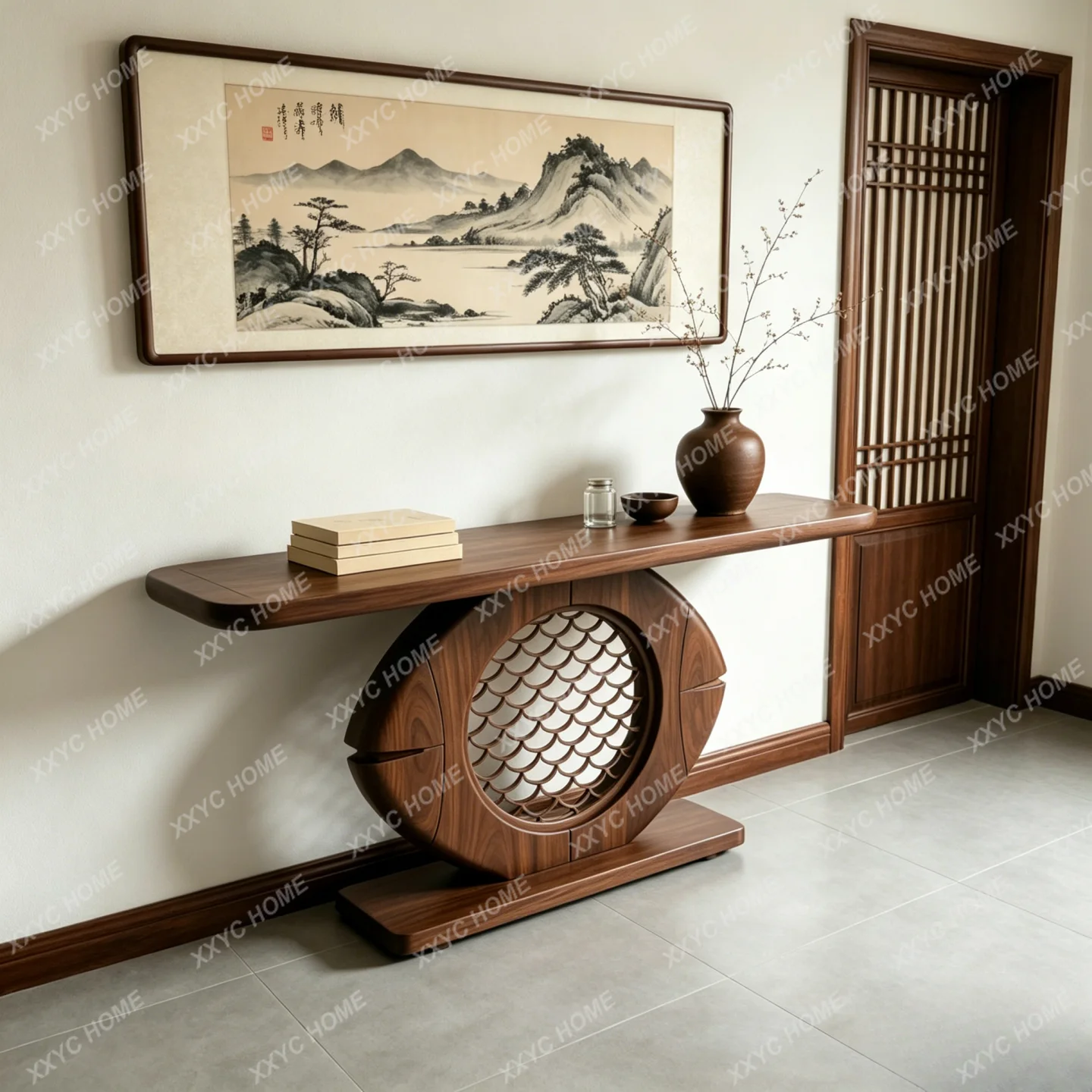 

Solid wood multi-functional storage tenon and mortise living room decorative table has fish strips every year