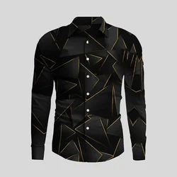 New Irregular 3D Print Men's Turn-down Collar Button Shirt Casual Long Sleeve Shirt Fashion Streetwear Trend Tops Male Clothing