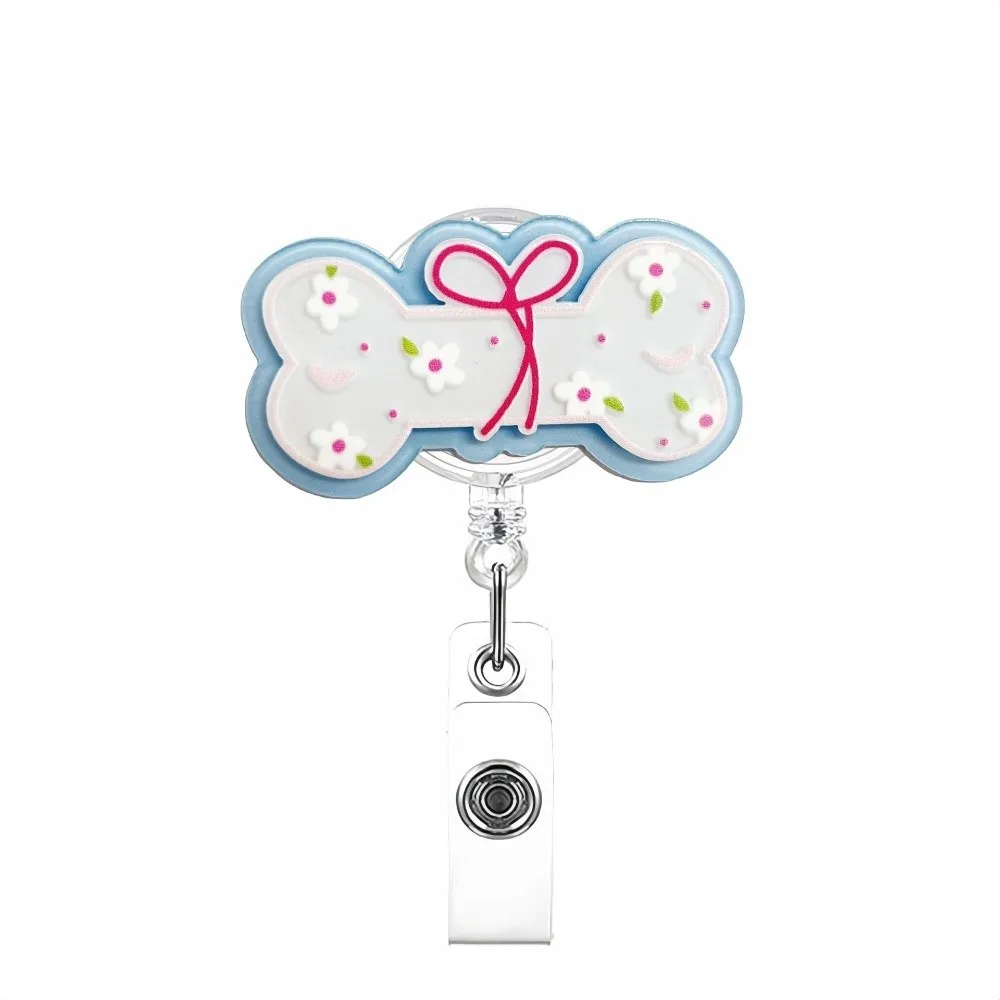 Work Card Acrylic ID Badge Holder Retractable 360 Rotating Badge Reel Clip Fruit Dog Telescopic Nurse Badge Reel Name Holder