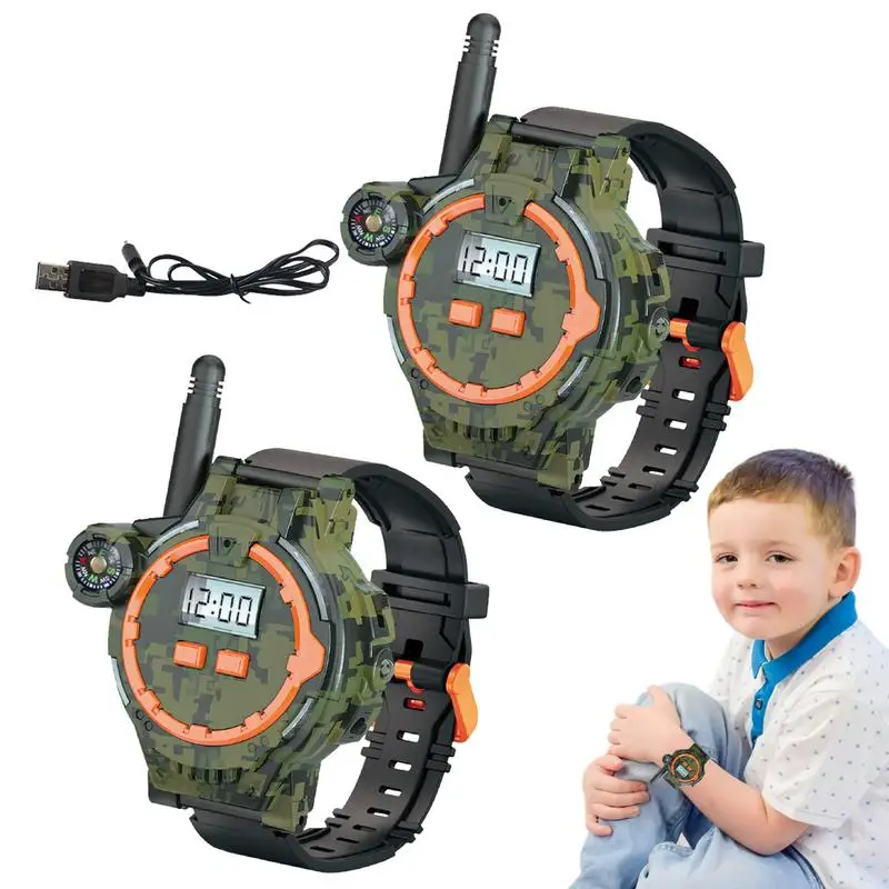 Walky Talkies im Freien, wiederaufladbares Interphone-Spielzeug für Kinder, grüne Walkie-Talkies, Uhr für Parkreisen, Camping, Abenteuer