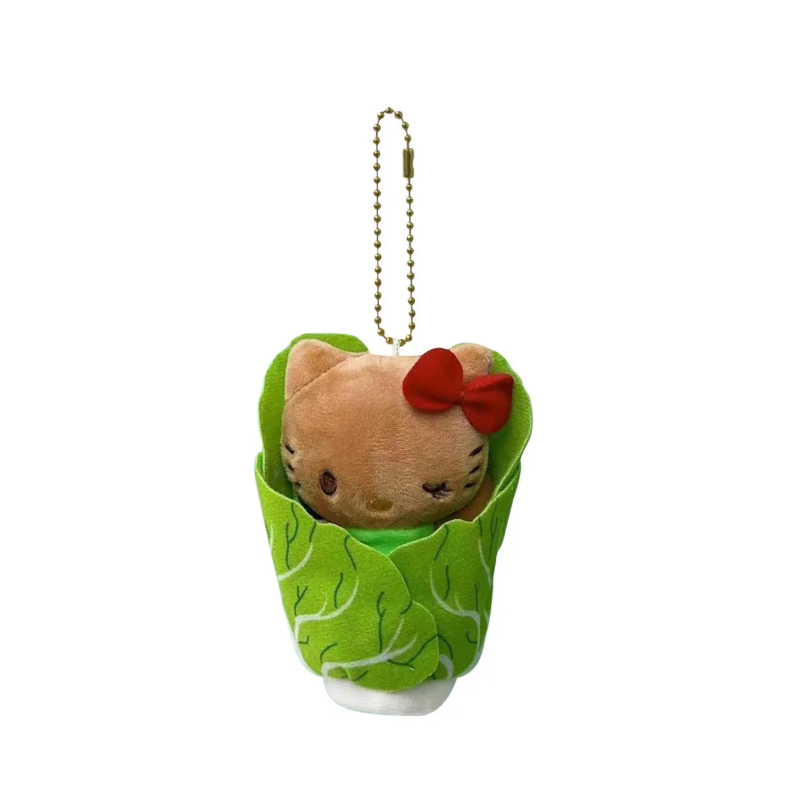 New Cute Cartoon Sanrio Hawaiian Black Leather Kitty Fortune Lettuce Doll Chinese Cabbage Plush Doll Hanging Accessories