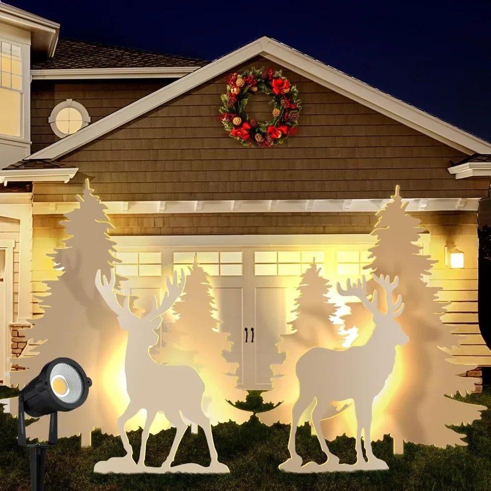 6 Pcs Lighted Christmas Deer Family for Outdoor Large Christmas Tree Reindeer Yard Sign with 2 LED Spotlights Waterproof