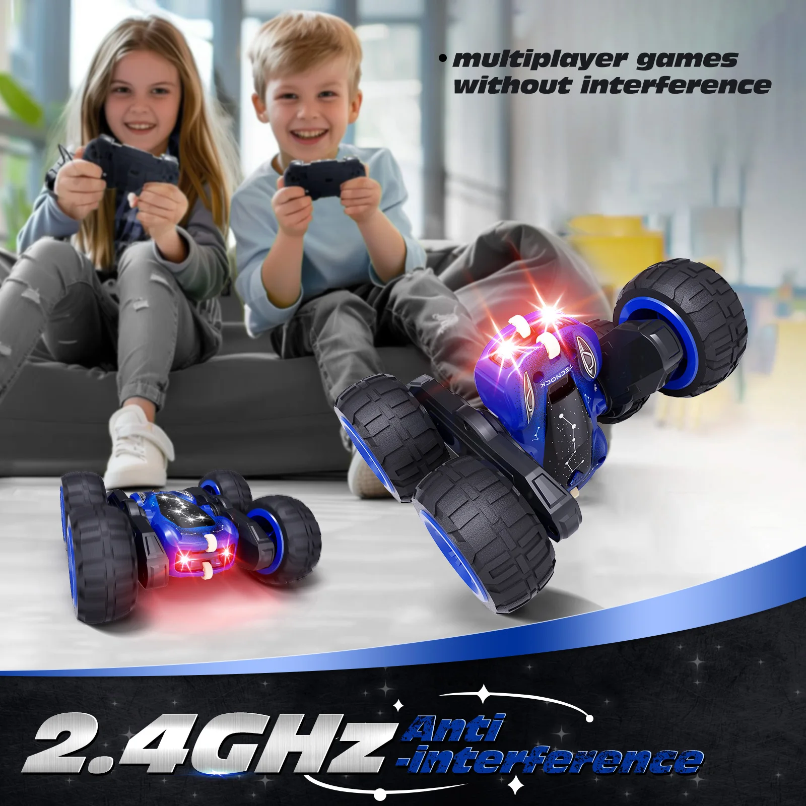 Remote Control Car for Kid, 2.4GHz RC Car with Type-C Charging, 4WD Double Sided 360° Rotates and Flips RC Stunt Cars Toy images - 6