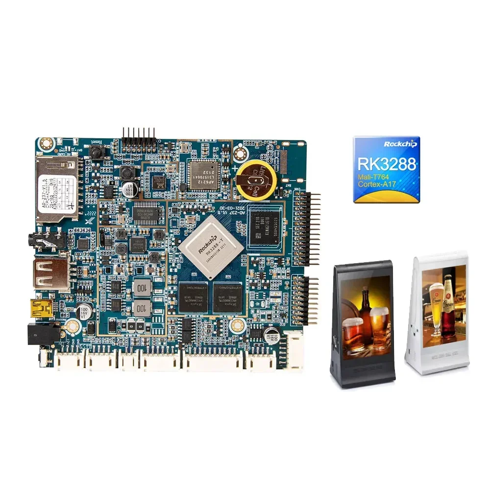New RK3288 quad-core 32 bits cortex-A17 1.6GHz frequency Android 5.1/7.1/9.0/10 board WIFI 2.4GHz/5GHz, BT 4.0 support