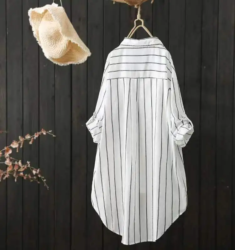 

Faionable Casual Striped irt Women's Sun Protection Mid-Length Summer New Sle Air Conditioned Thin Outerwear Versatile ...