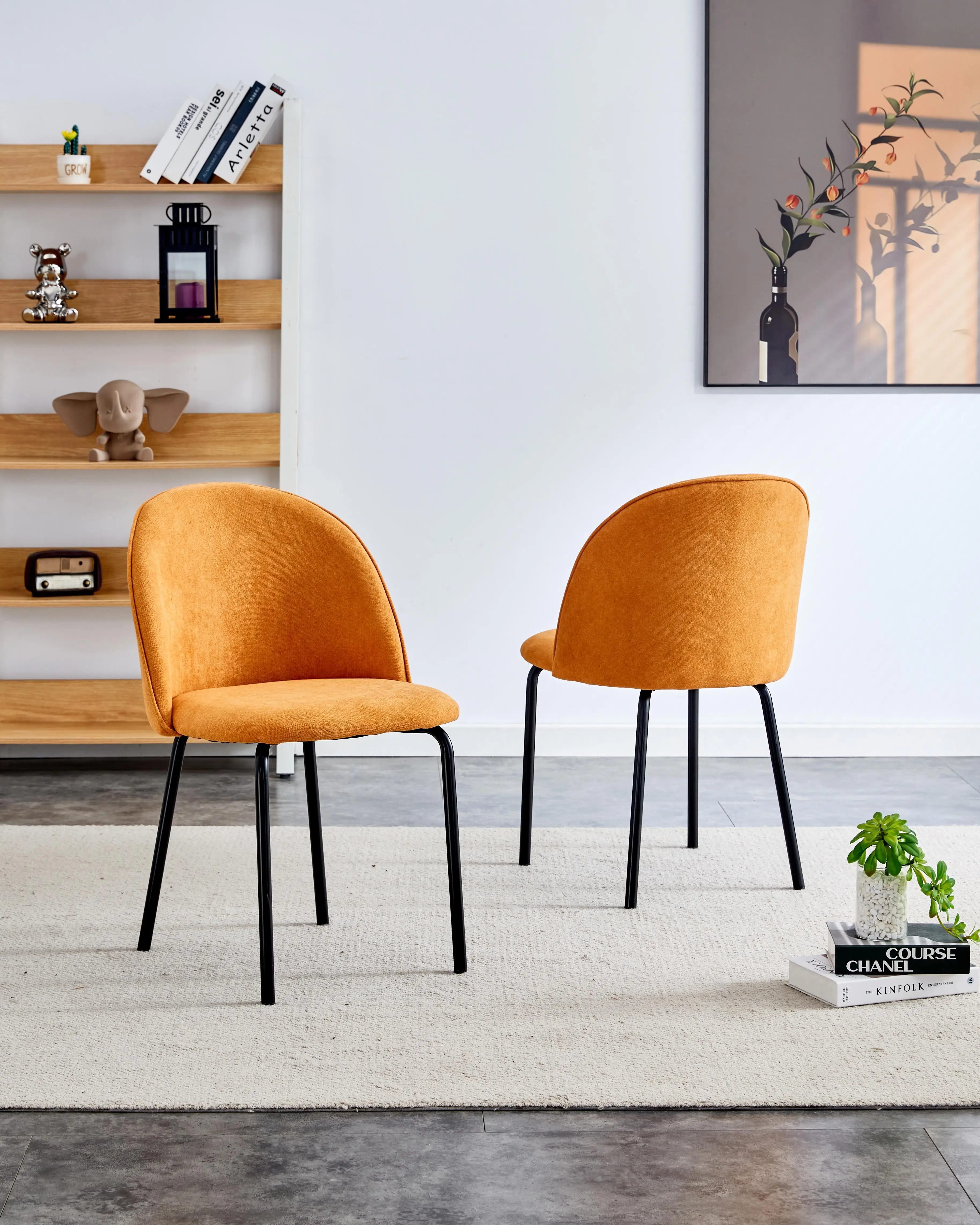 

Orange Modern Chair(Set Of 2 ) With Iron Tube Legs, Soft Cushions And Backrest, Suitable For Dining Room, Living Room