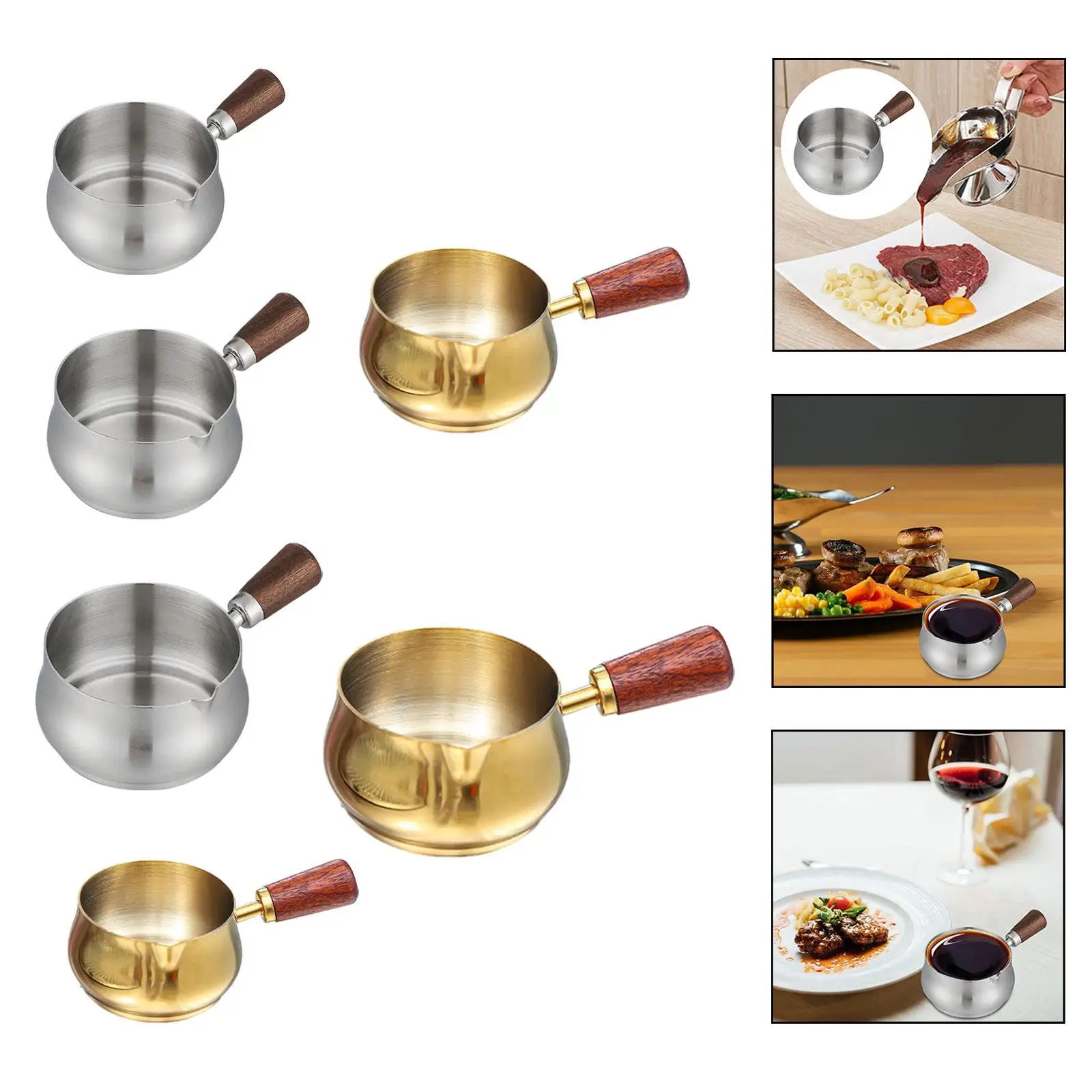 

Sauce Cup Seasoning Cup Wooden Handle Baking Gadget Easy to Clean Comfortable