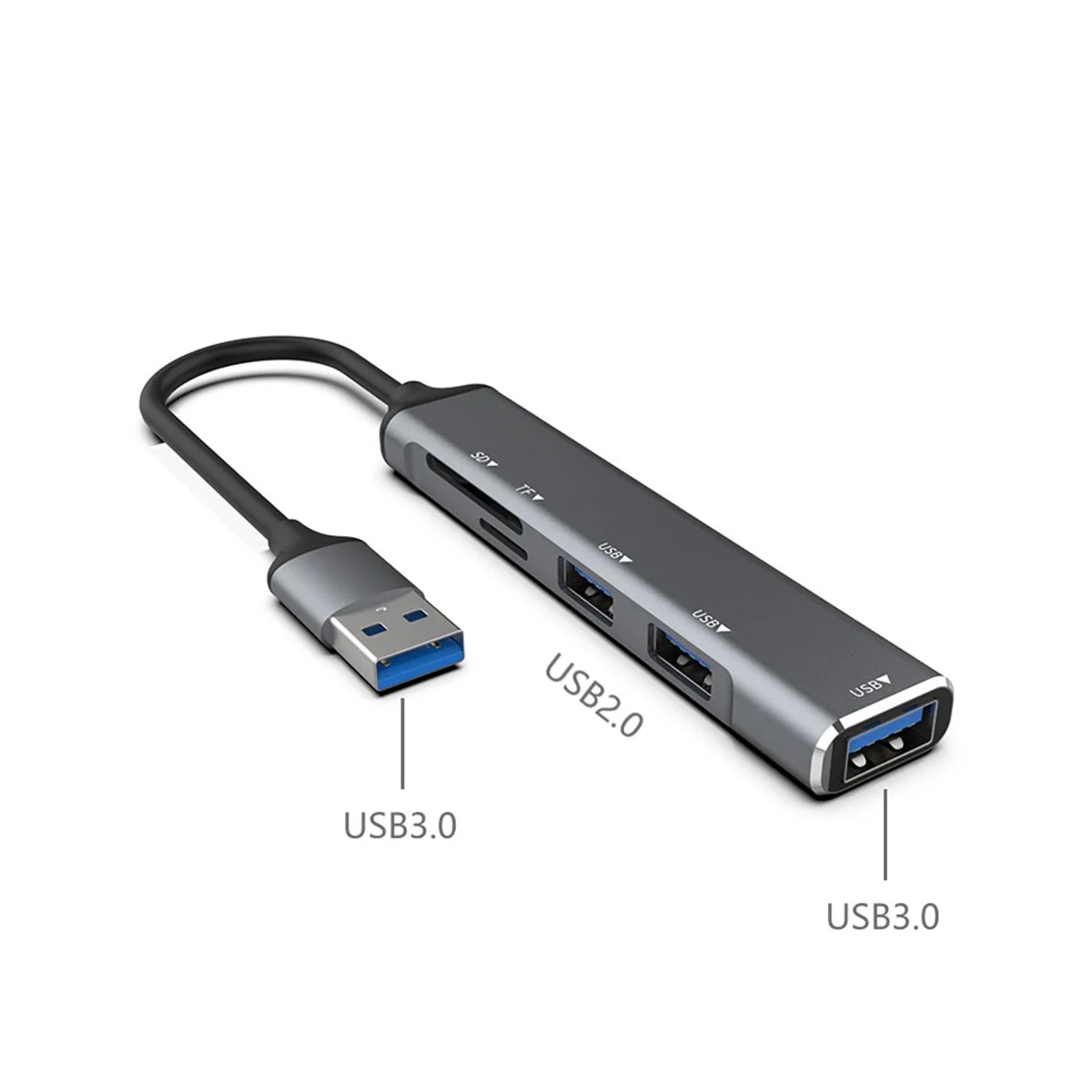 AT87-USB HUB 3.0 USB-A Hub Splitter 5 Port USB3.0 with TF/SD Card Reader High Speed Data Transfer for Laptop Computer A